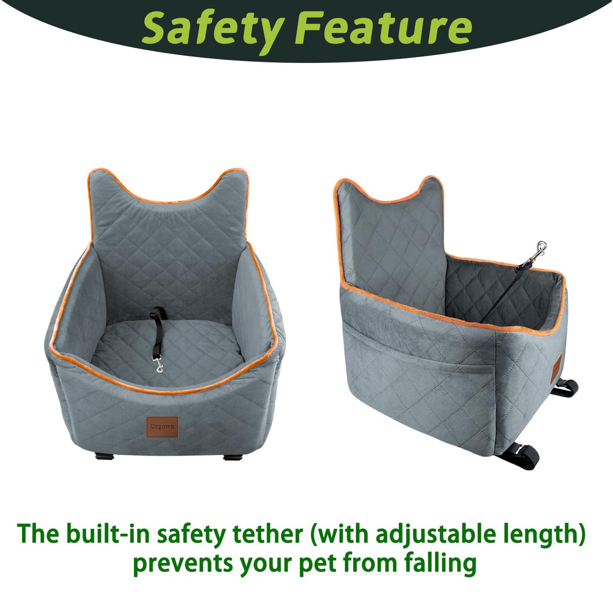 Urgown seat gray safety belt detail enhances pet security during rides