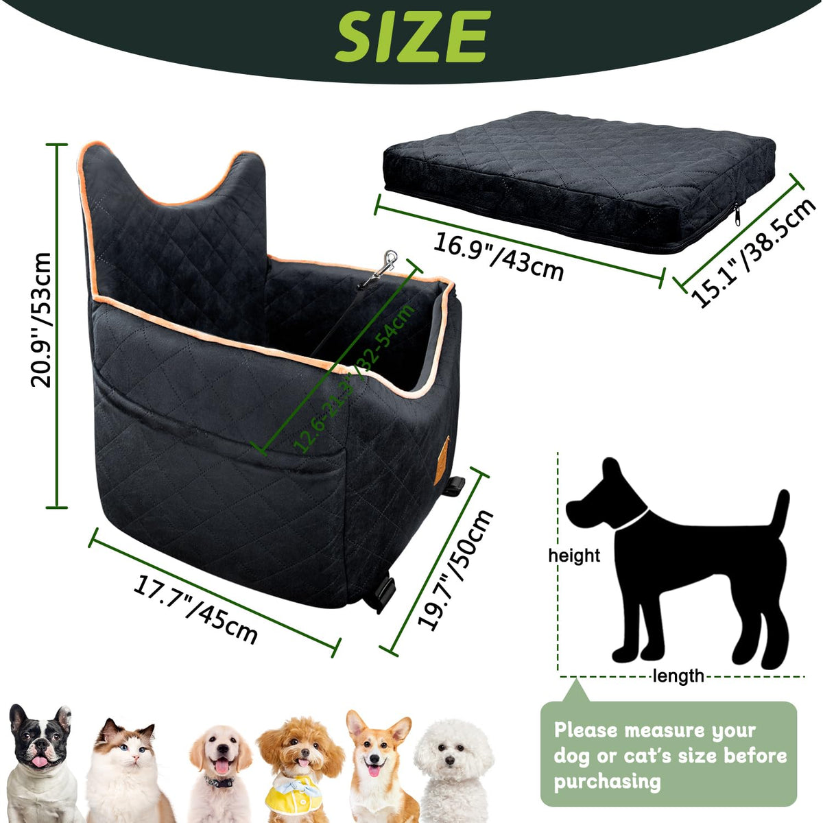 Urgown safety belt inside the seat keeps pets in place during travel.
