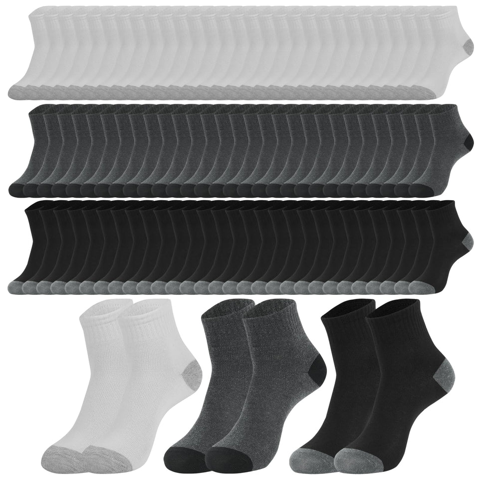Usavemo quarter socks bulk pack shows 150 pairs for versatile daily wear.