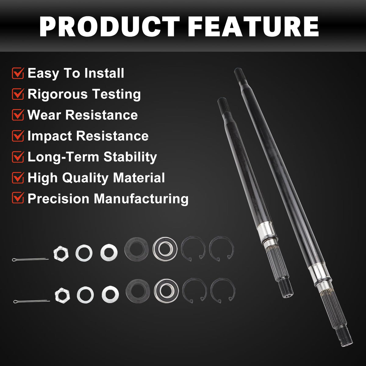 USTAR close-up of metal finish on axle shaft, durable quality