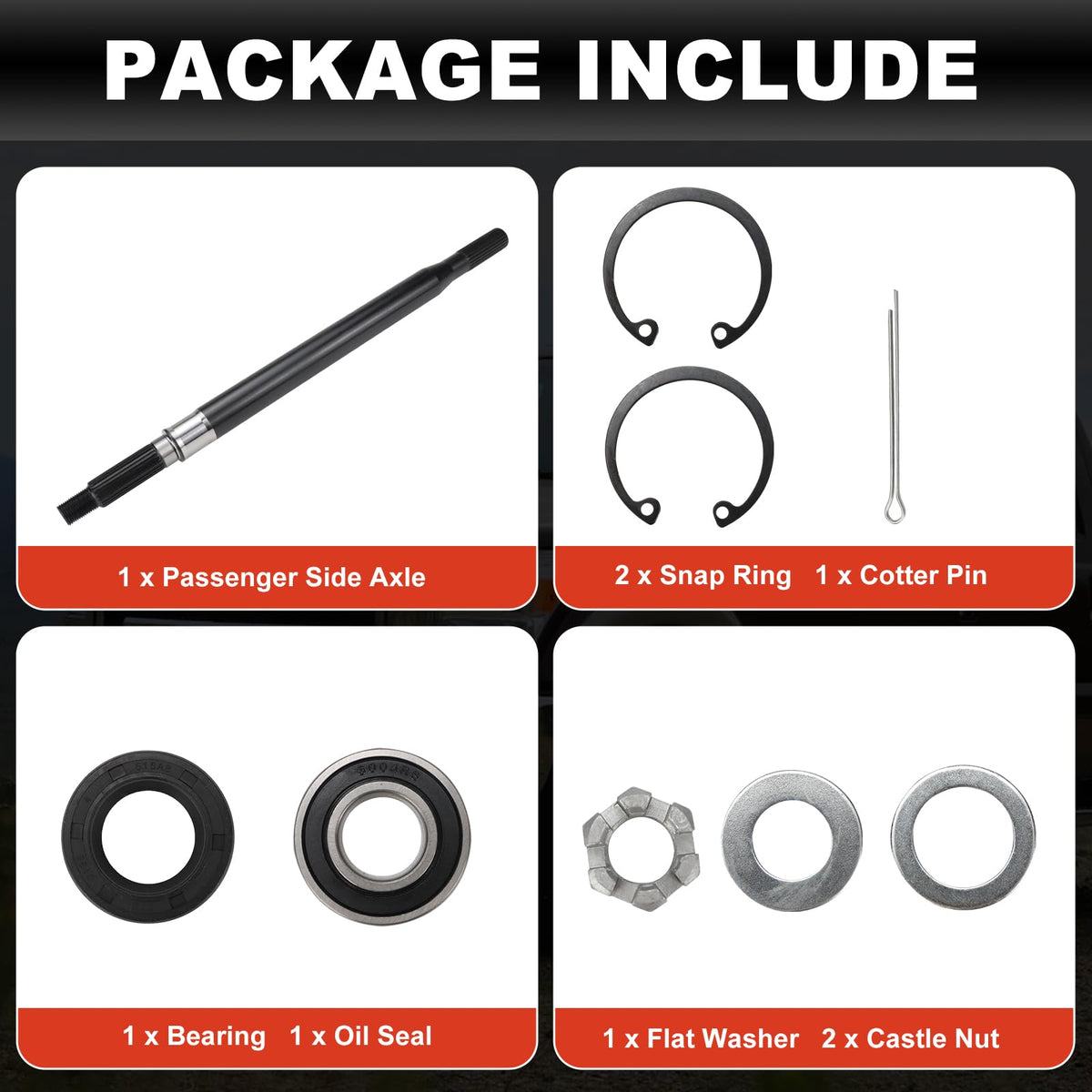 USTAR EZGO RXV axle shaft with packaging and included hardware