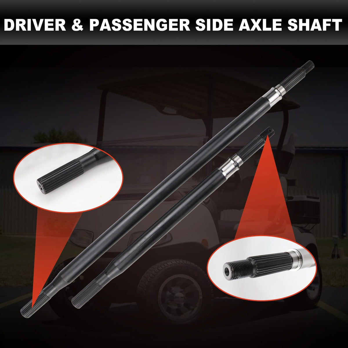 USTAR EZGO RXV axle shaft 620341 614209 close-up aiding correct pairing