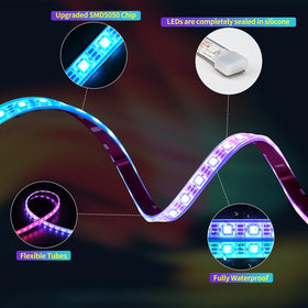 UYA app and remote control for quick color and pattern changes.