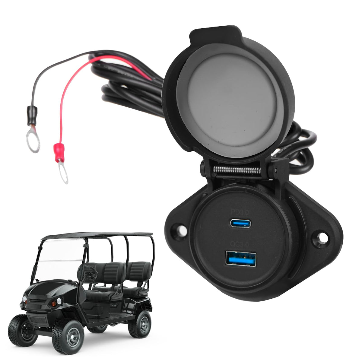 UYA golf cart USB charger with 12-84V input for versatile vehicle compatibility.