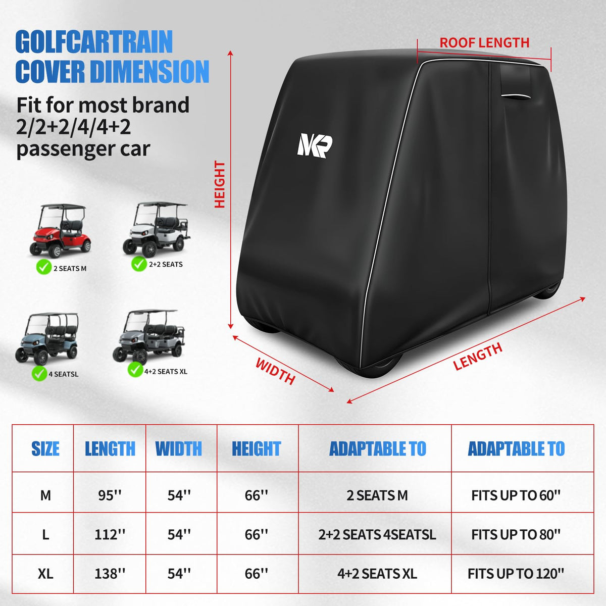 UYA golf cart cover shows 600D waterproof fabric and PU coating
