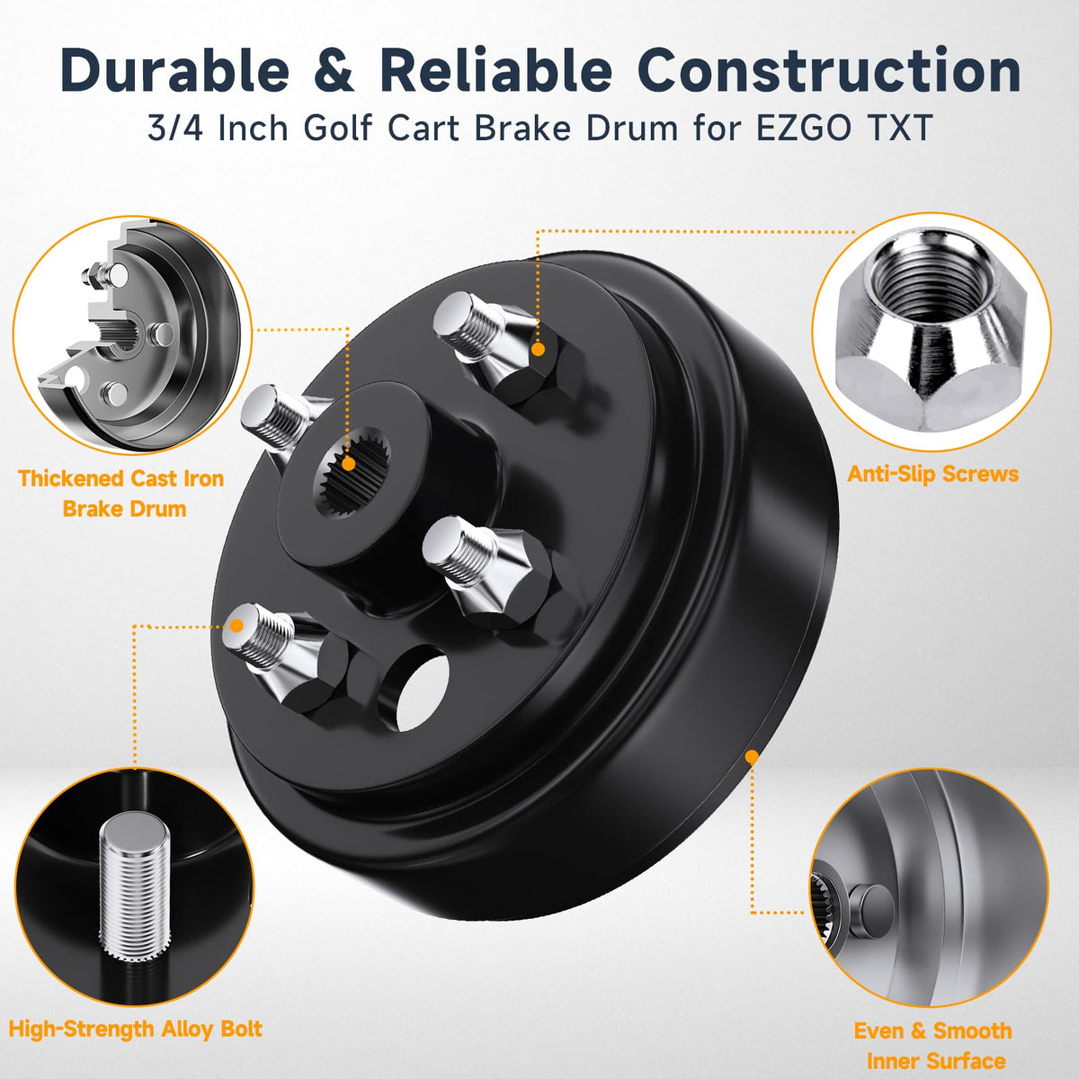 Vaccitect EZGO TXT brake hub, front view, features a 0.75-inch center hole.