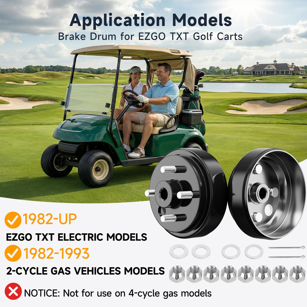 Vaccitect EZGO TXT brake drum hub, left-side view, showcasing durable construction.
