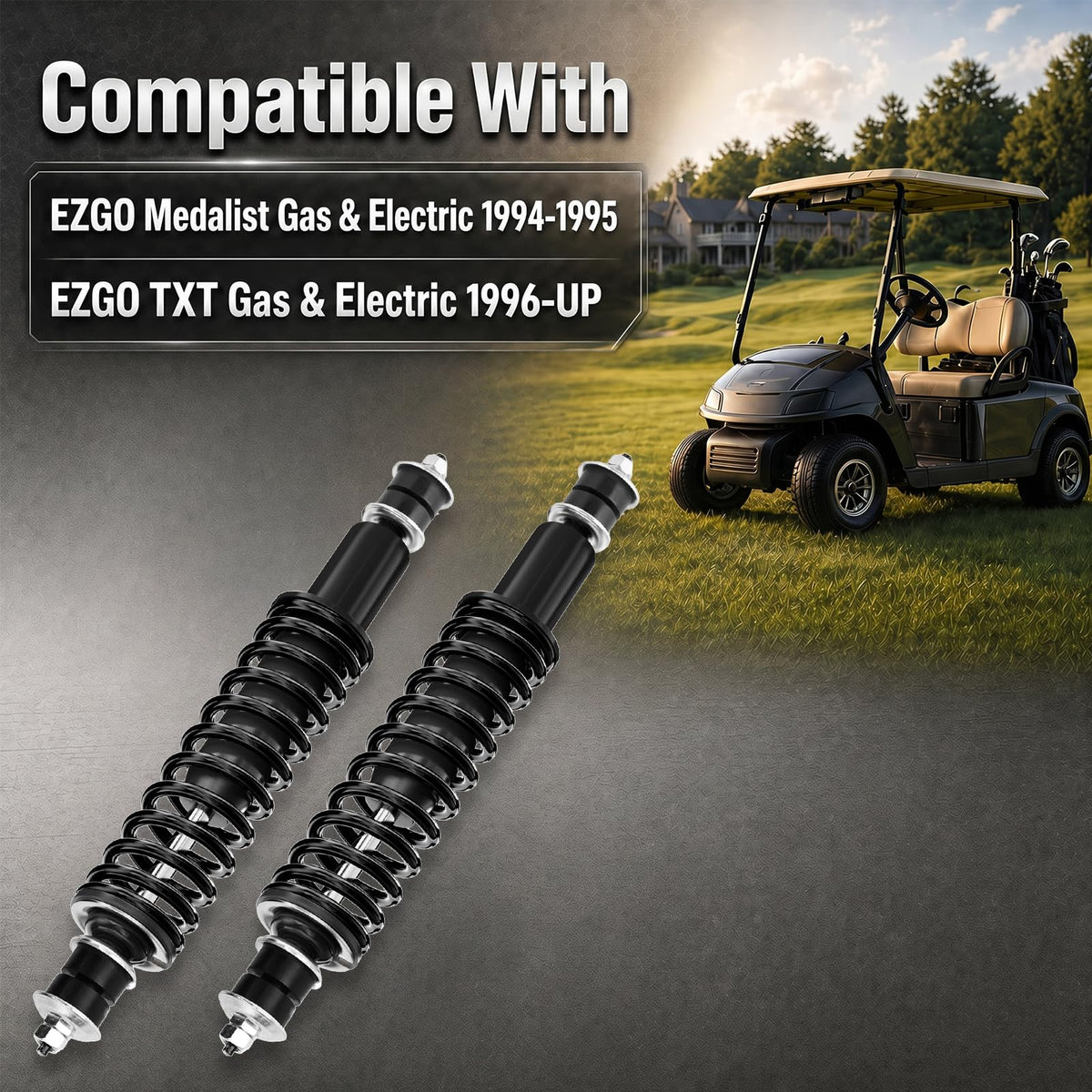 Vaccitect rear shocks for EZGO TXT provide smoother transitions on uneven ground.