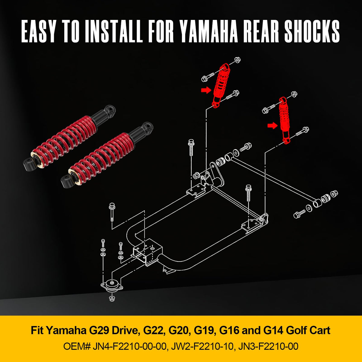 Vaccitect rear shock compatible with Yamaha G14 and G16 for improved stability.