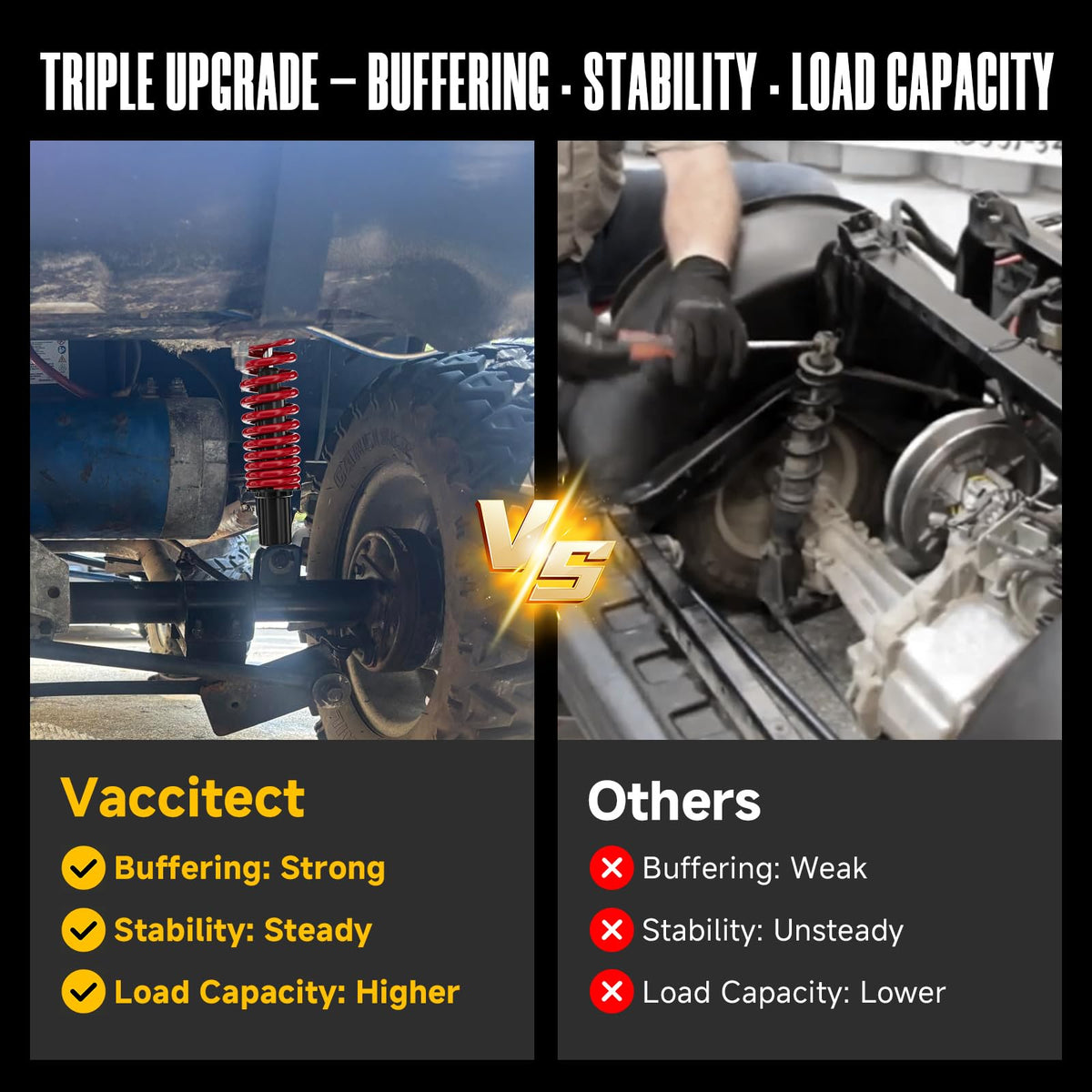 Vaccitect damping system provides smoother ride on varied terrain.