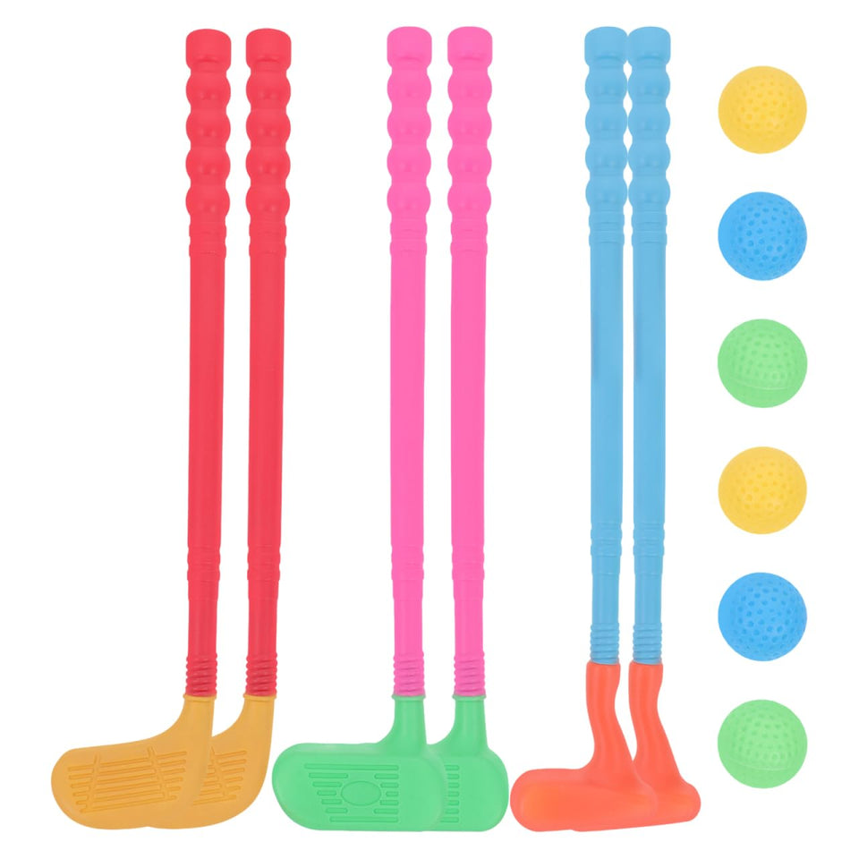 Vaguelly kids toy golf set with six clubs and balls ready for play and learning.