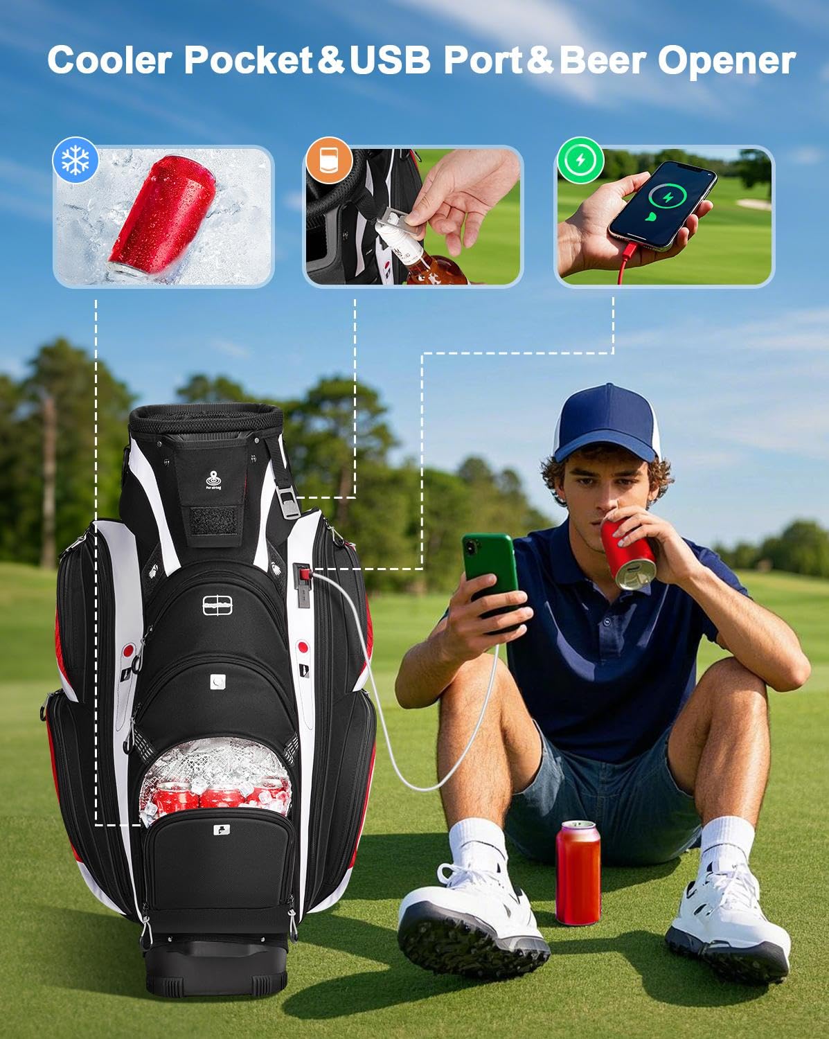 Vancropak golf cart bag shoe compartment stores footwear separately and neatly.