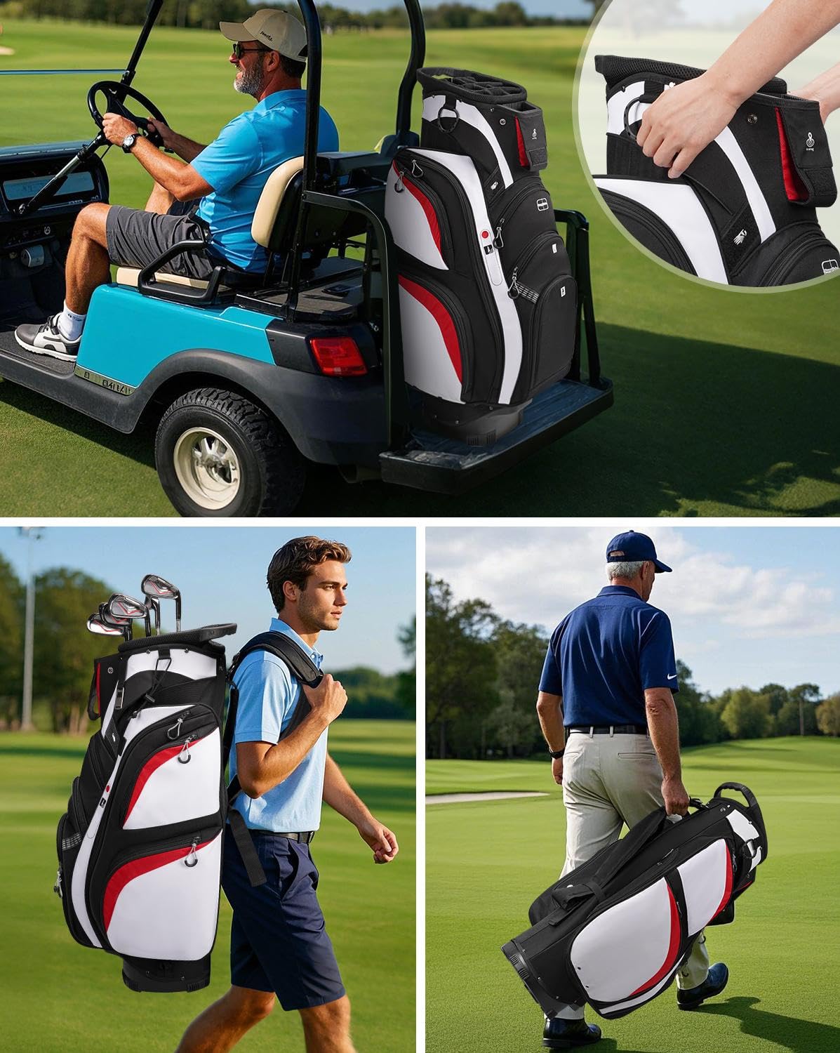 Vancropak golf cart bag umbrella holder for weather-ready protection.