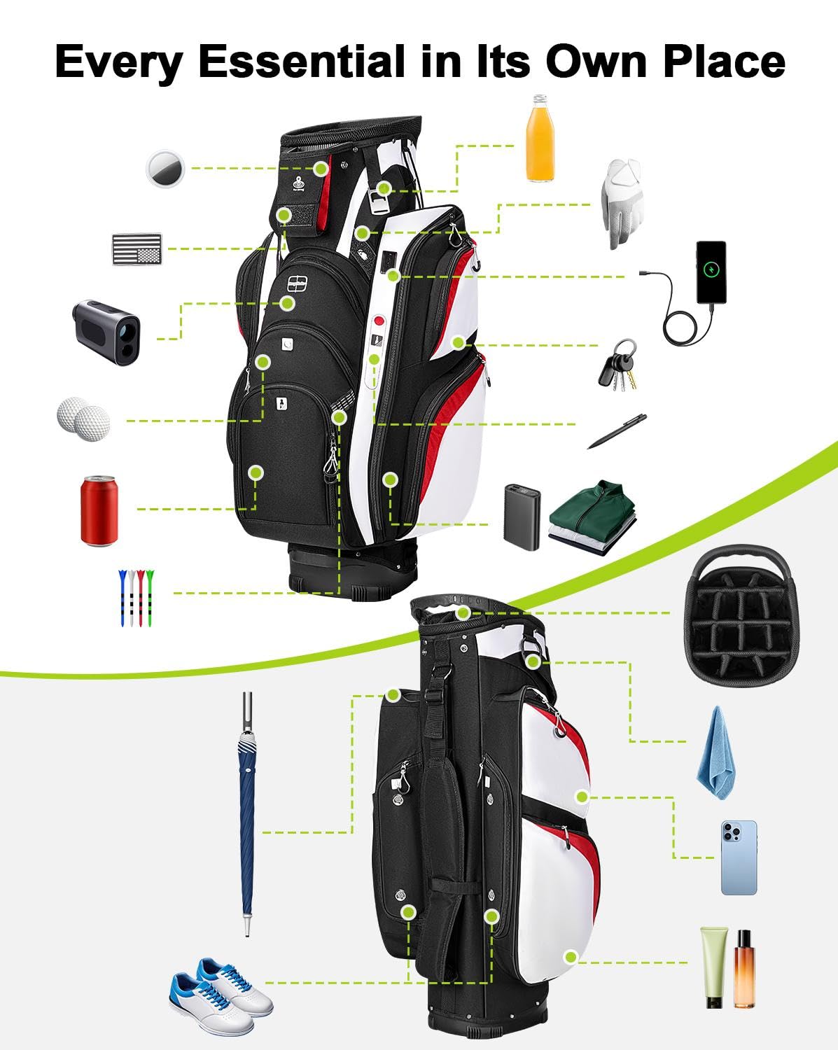 Vancropak golf cart bag waterproof cover protects clubs in rain and dust.