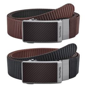 VANNANBA belt black-side view highlights clean, hole-free strap for a polished look.