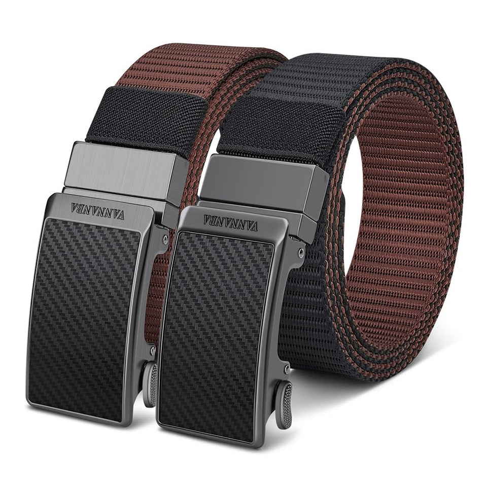 VANNANBA belt buckle close-up shows dual-color reversible design for versatile styling.