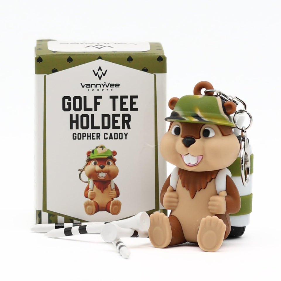 VannyVee Sports Animal Caddy attached to golf bag for quick tee access