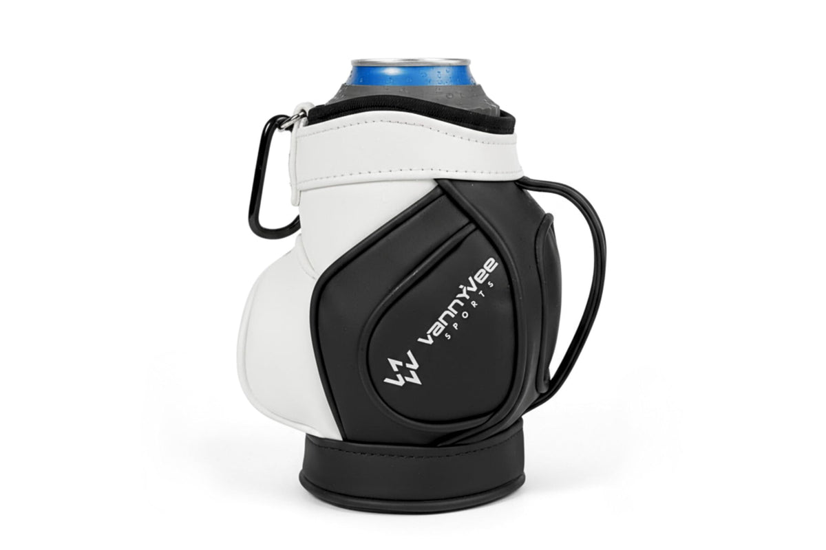 VannyVee Sports mini golf bag drink holder on course, practical for on-course refreshment.