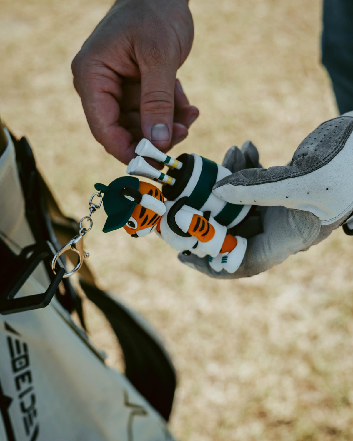 Tiger Caddy on a golf bag showing secure bag clip for tees