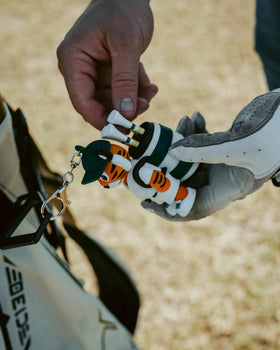 Tiger Caddy on a golf bag showing secure bag clip for tees