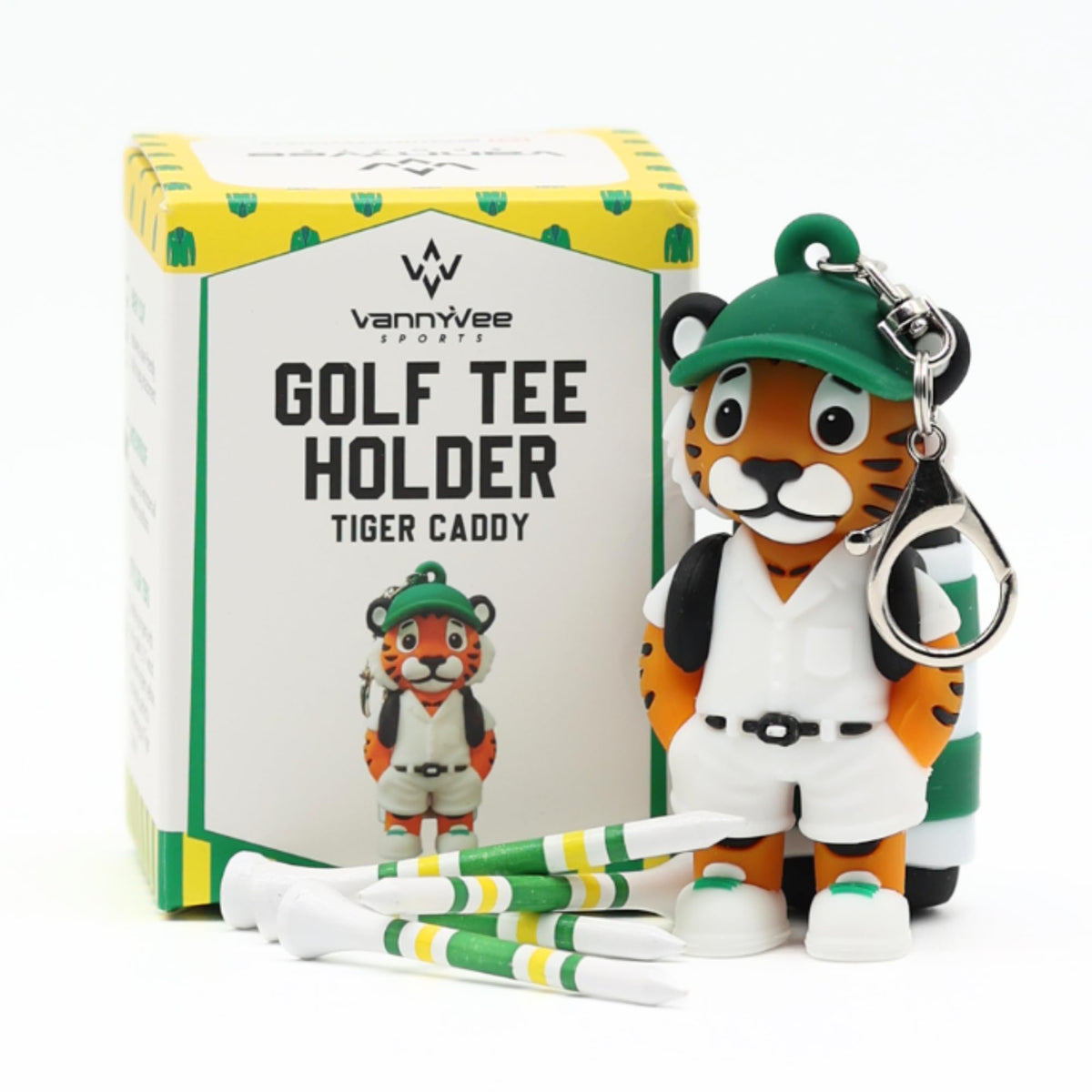VannyVee Sports Tiger Caddy tee holder clipped to a bag for quick access