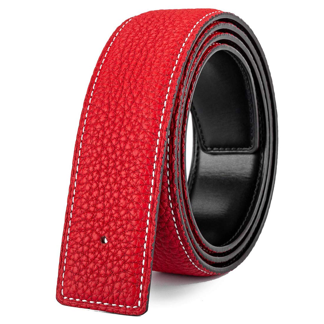 Vatee's belt strap in bright red, back view showing edge detail and finish.