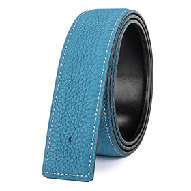 Vatee's light blue belt strap side view shows sturdy full-grain leather.