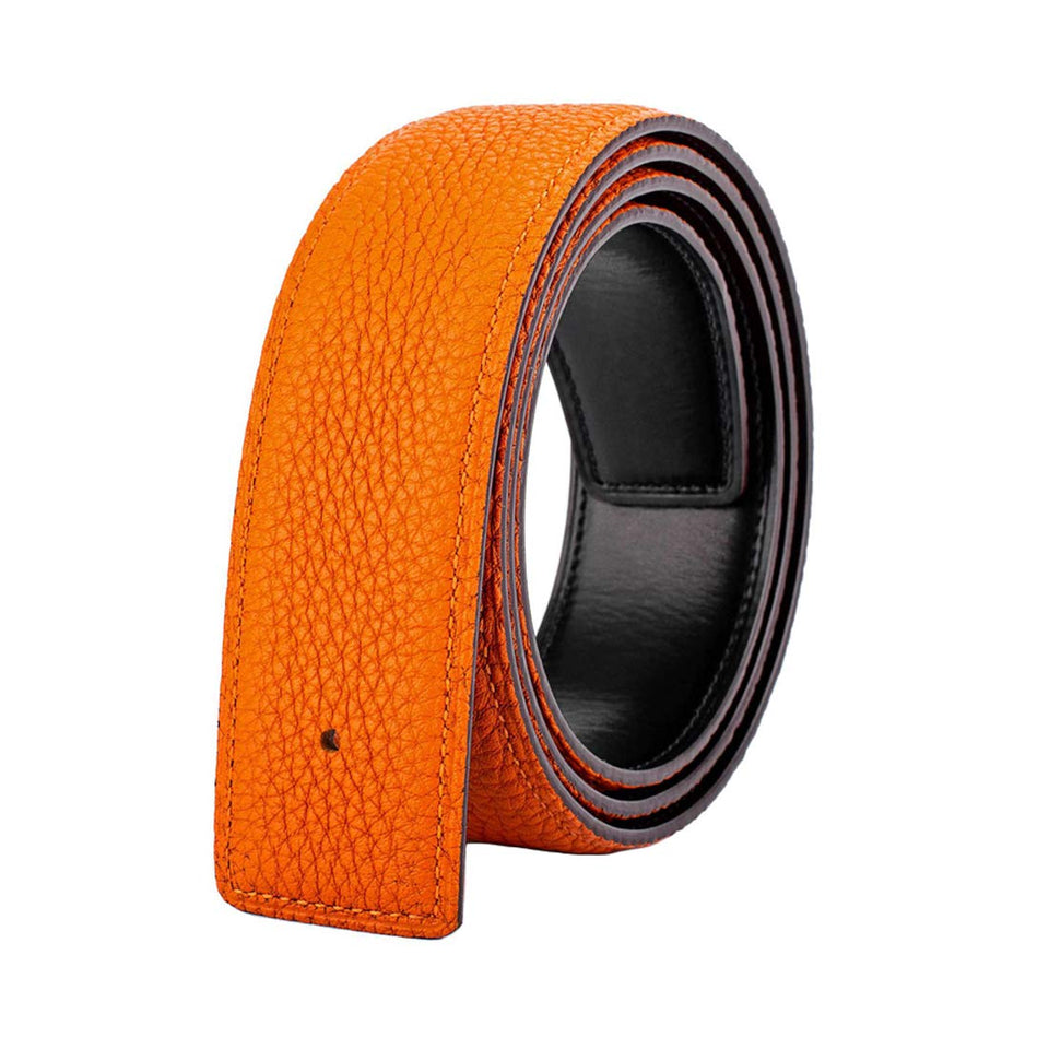 Vatee's orange belt strap full view showing 38mm width for versatile styling.