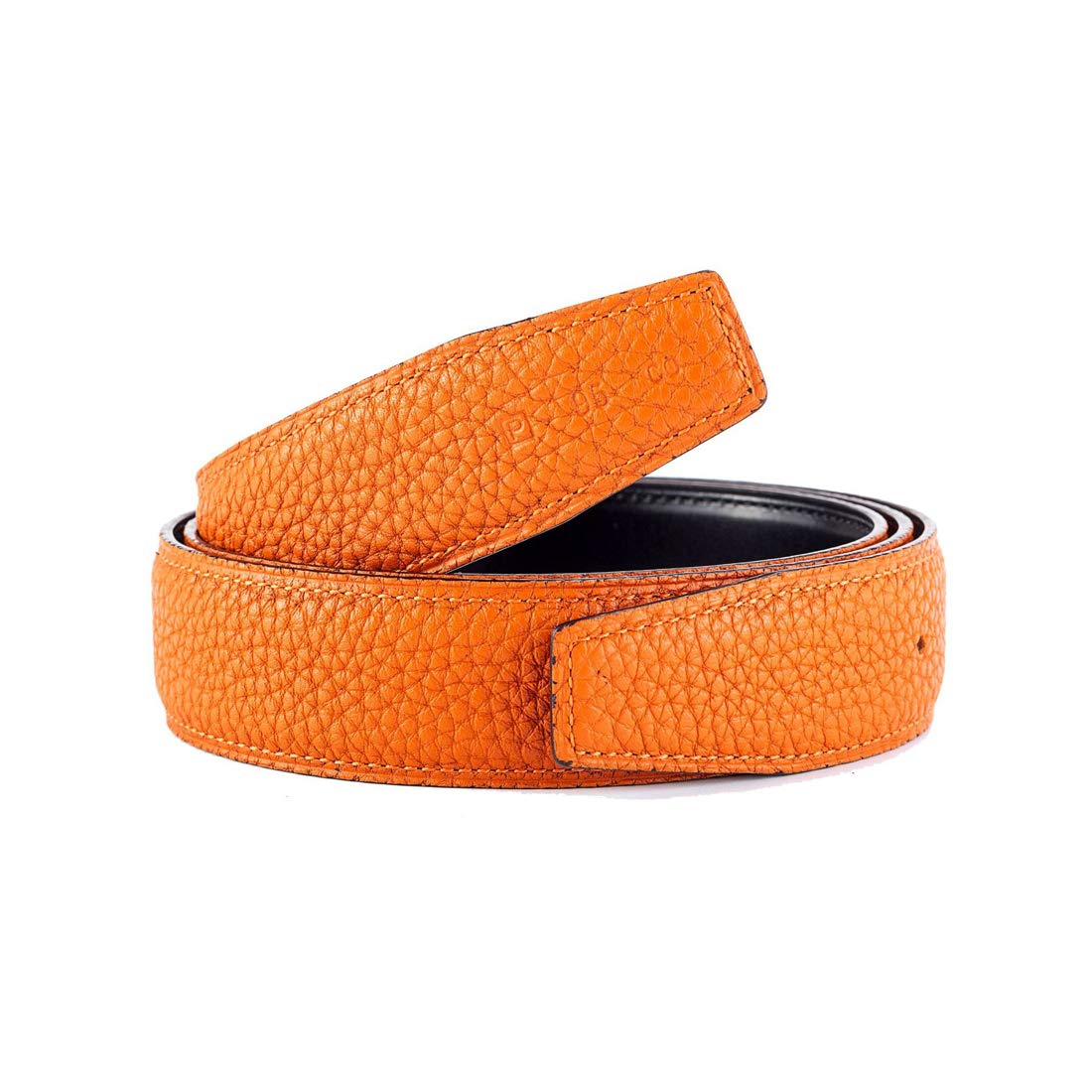 Vatee's orange leather strap closeup highlights smooth texture for dress wear.