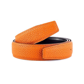 Vatee's orange leather strap closeup highlights smooth texture for dress wear.