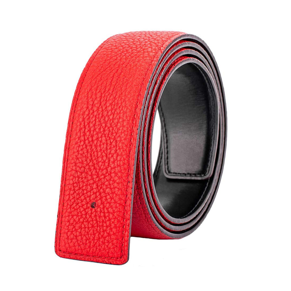 Vatee's red leather belt strap front view showing 32mm width.