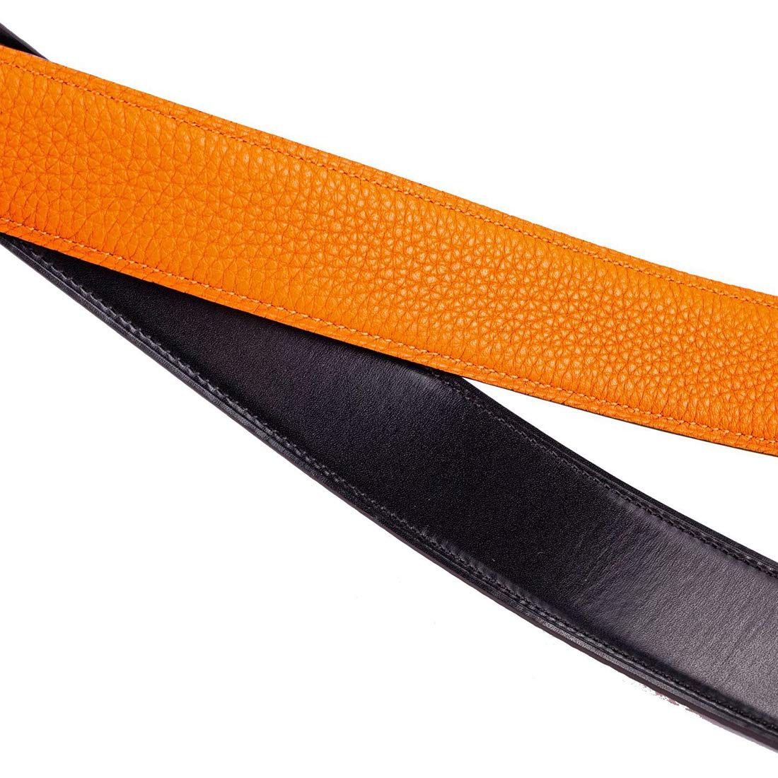 Vatee's orange leather strap close-up highlights tear-resistant, long-lasting leather