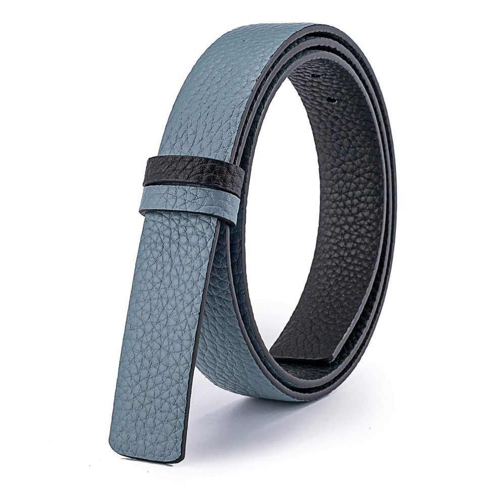 Vatee's reversible leather belt strap front view showing two color sides for versatile outfits.
