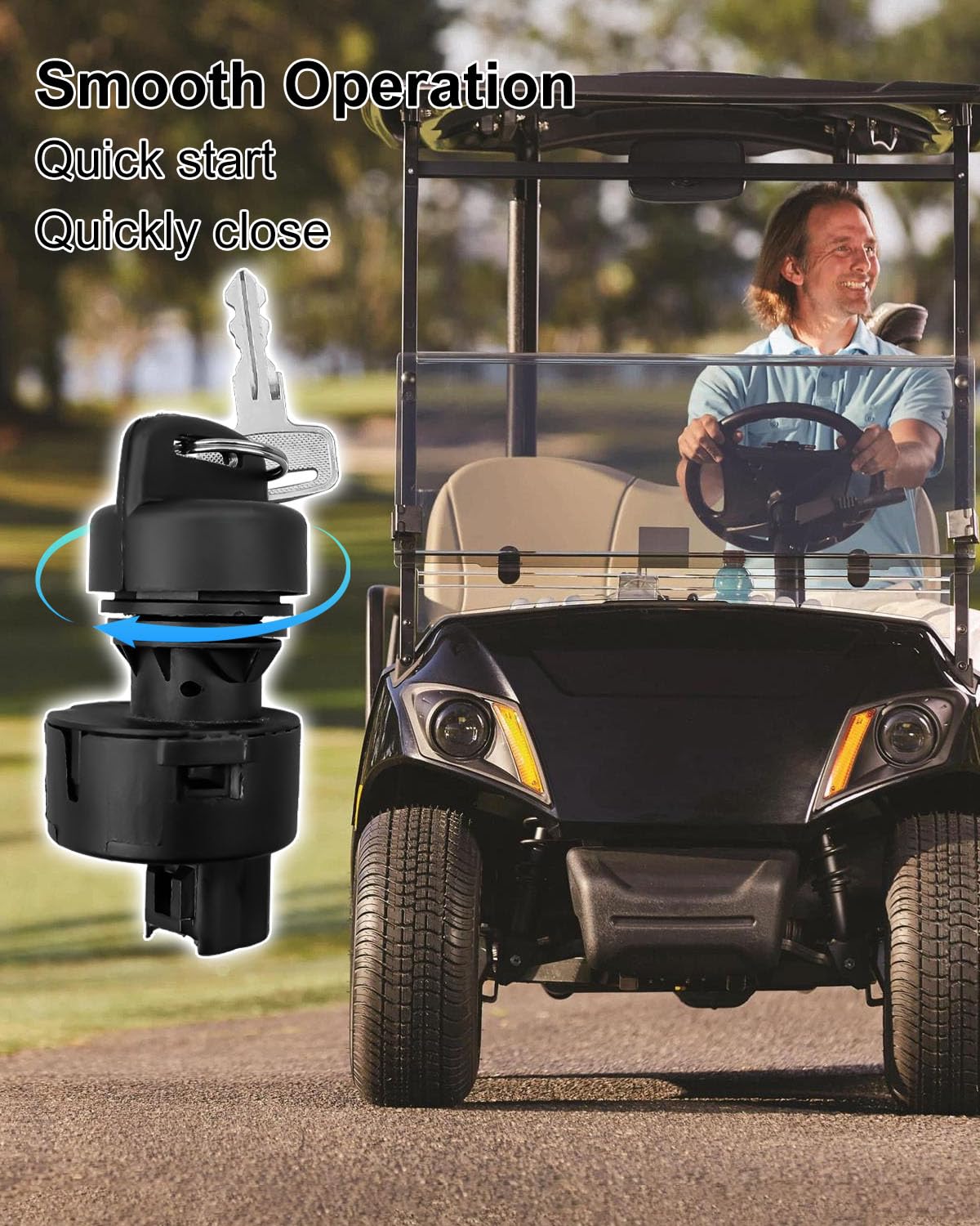 Vaticas key insertion action shows quick, easy start for Yamaha golf carts.