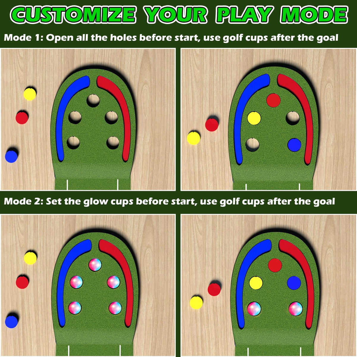 VATOS interchangeable holes enable progressive difficulty during playtime.