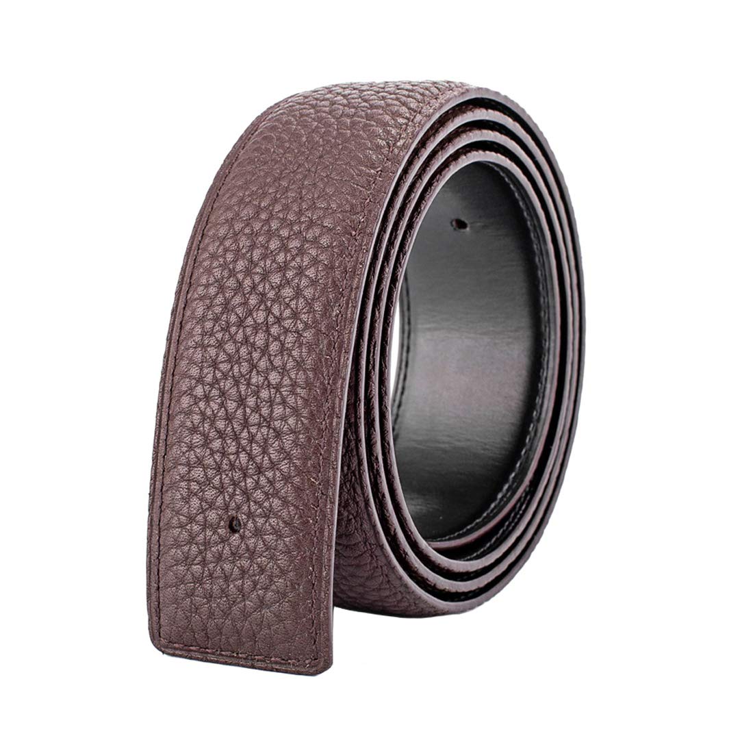 Vatee's belt strap coffee front detail shows genuine full-grain leather for durable daily wear.
