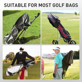 VEASAERS rain cover preserves bag interiors and protects clubs when showers appear.