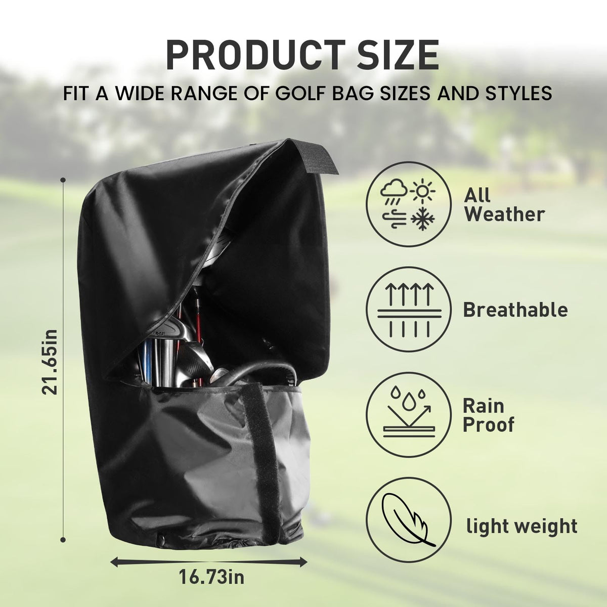 VEASAERS rain cover rolled compactly for effortless storage inside your golf bag.