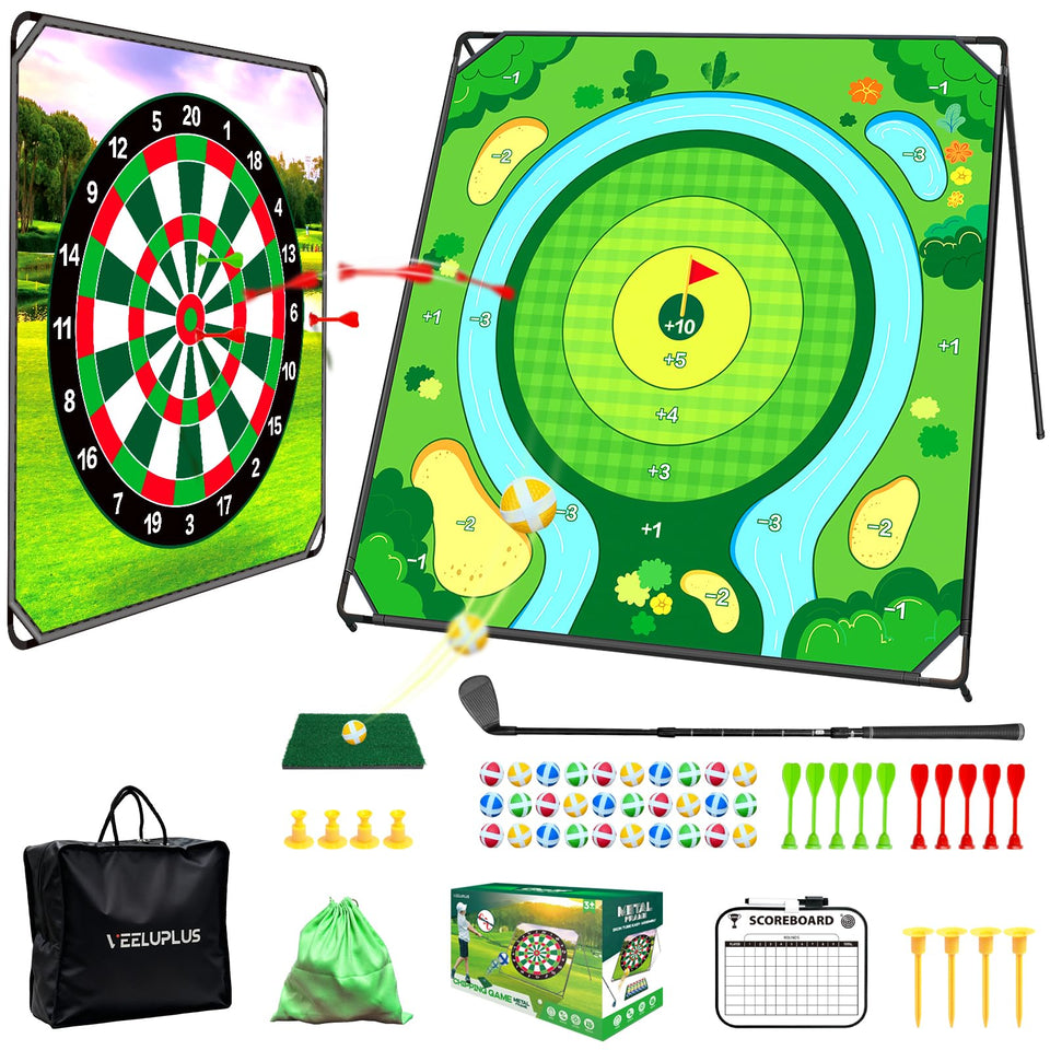VEELUPLUS Battle Golf Chipping Mat setup for versatile indoor or outdoor practice.