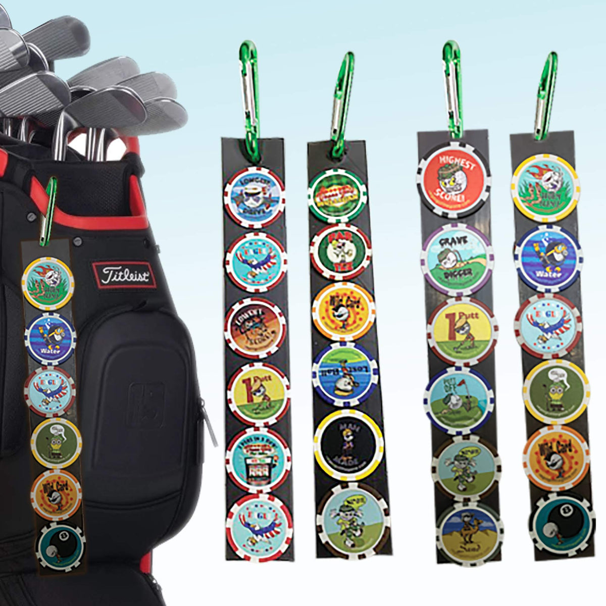 Vegas Golf 4-Pack Magnetic Chip Strips on-bag placement for quick access.