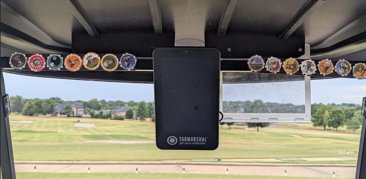 Vegas Golf attachable strips mounted on a golf bag.