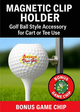 Vegas Golf magnetic clip attached to cart pole for quick hands-free access.