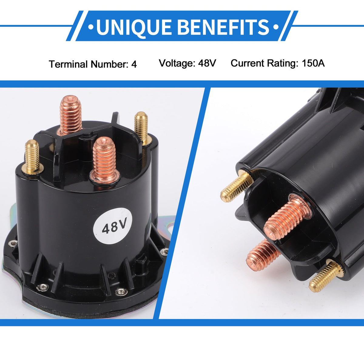 VekAuto packaging contents show a ready-to-install golf cart solenoid relay.