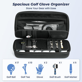 VELAUN case with multiple compartments to organize balls tees and markers