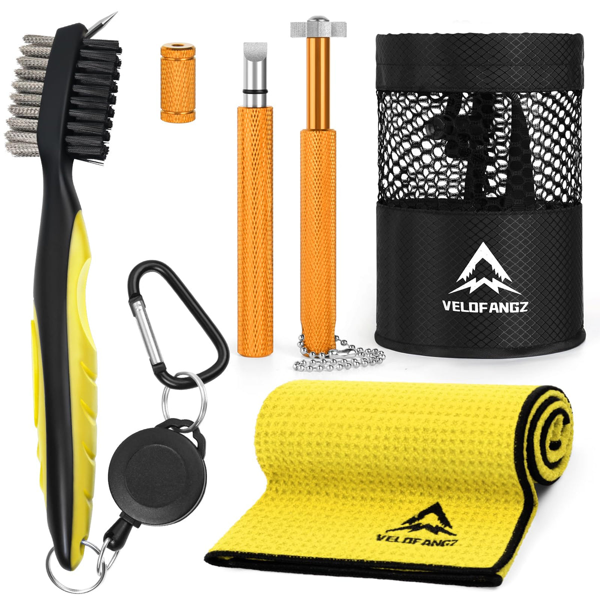 Velofangz 5-in-1 kit assembled for convenient club maintenance on the go.