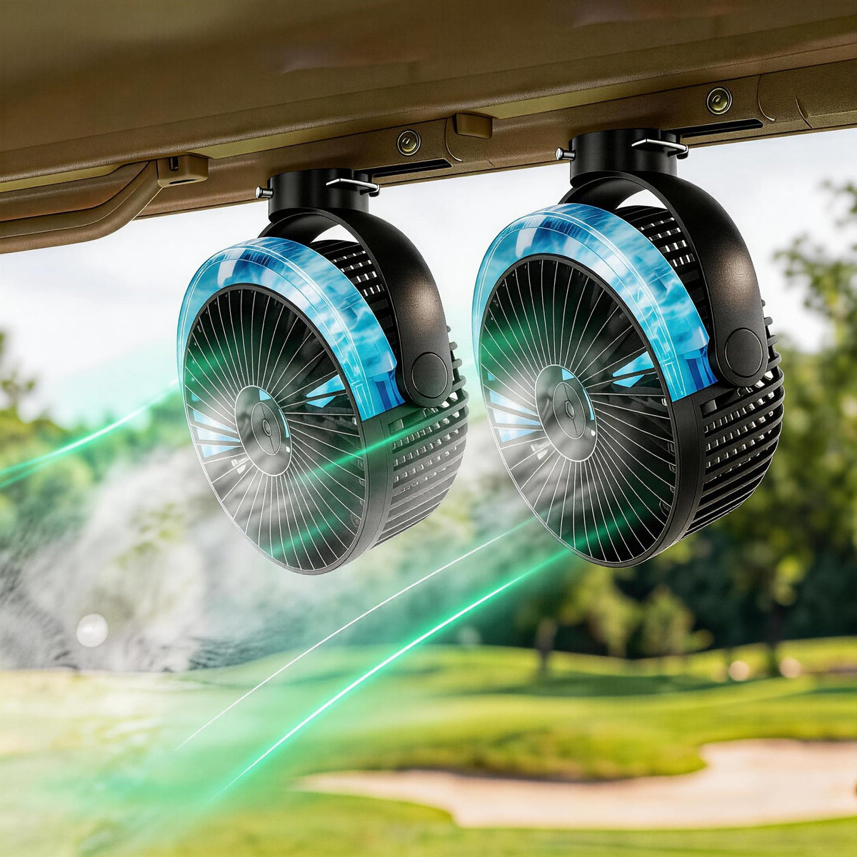 VENSWID magnetic-base attachment on a metal golf cart for stable cooling