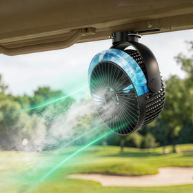 VENSWID magnetic base on metal surface securing misting on the golf cart.