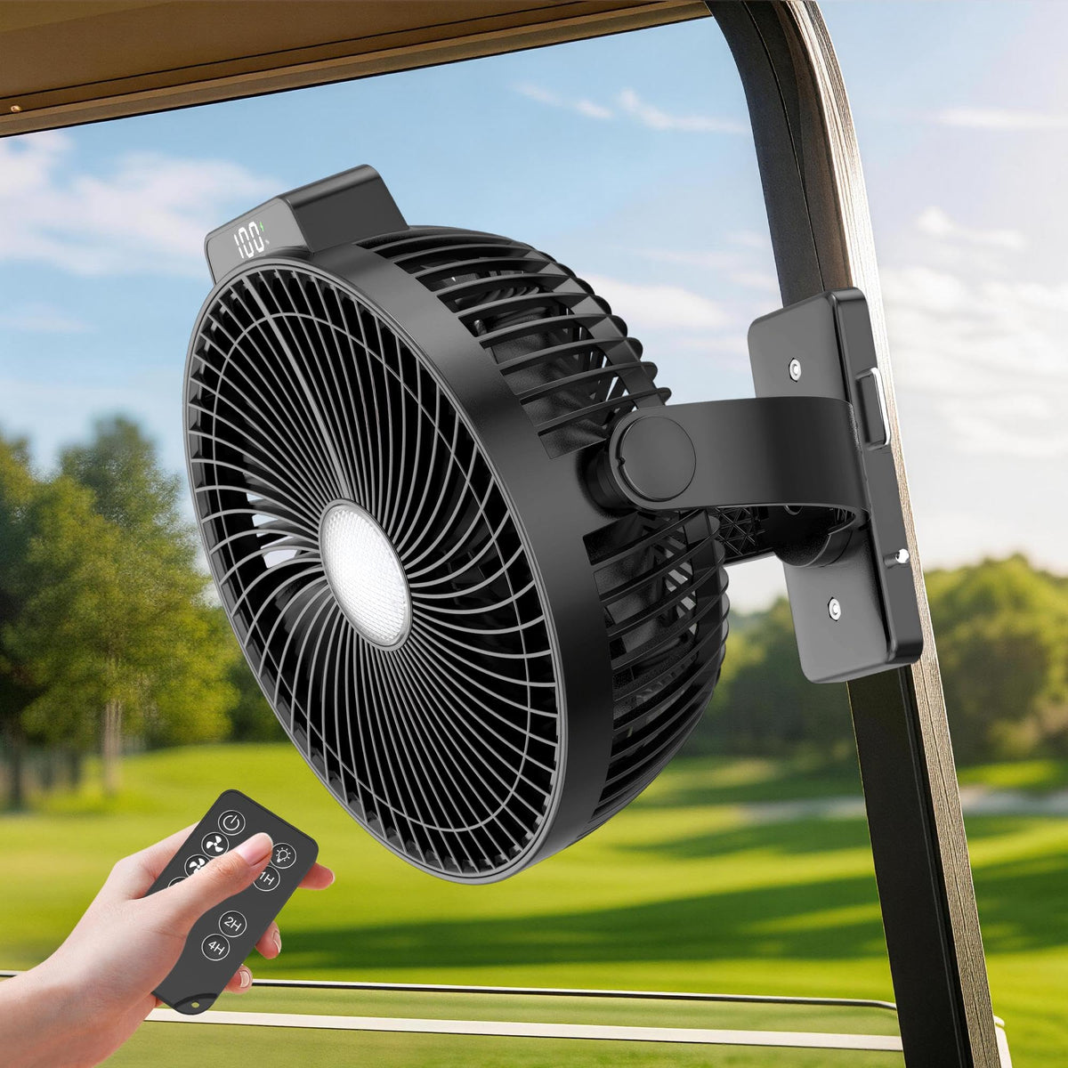 VENSWID magnetic base fan securely attaches to metal surfaces for steady cooling on the course.