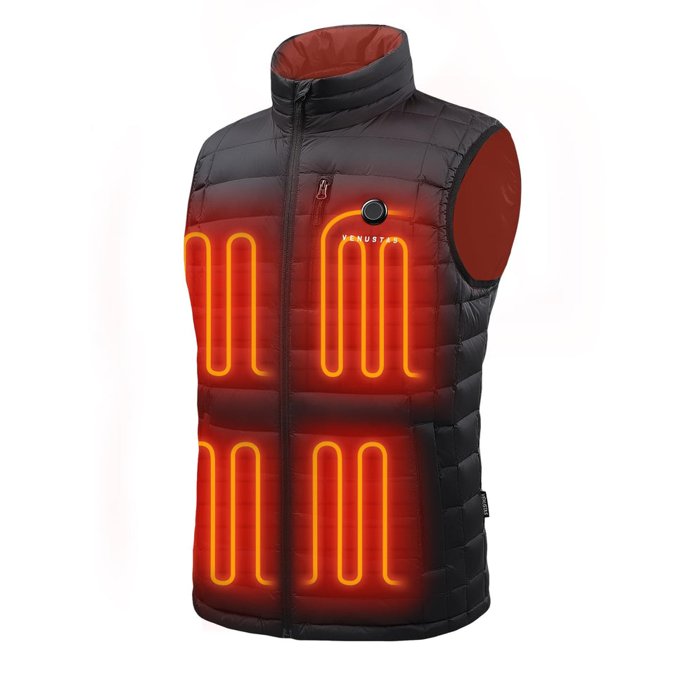 Venustas heated down vest front view with battery included for quick warmth on the go