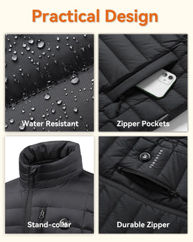 Venustas heated down vest mid-back heating panel enhances core warmth during activity